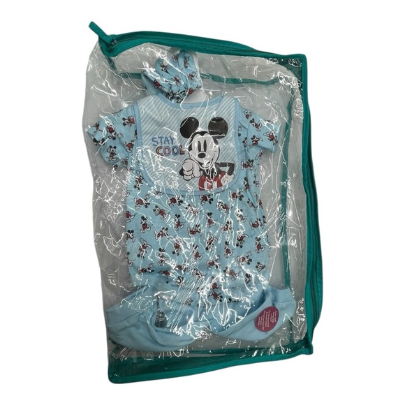 Disney Mickey Mouse Baby Outfit: mittens, onesie, pants  matching bib Size: 6-9m - Picture 3 of 11